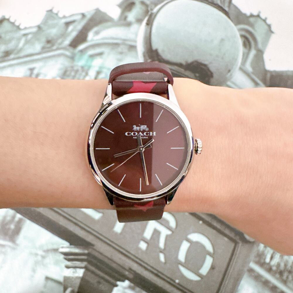 Coach 14503167 Women's Watch Burgundy Red Star Leather Strap